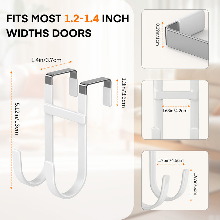 FYY Over The Door Hooks - Heavy Duty Double-Hanger, Rubber Coating Organizer for Bathroom Bedroom Dorm, Hanging Clothes Towels Hats Bags Ironing Board Robe - Fits Doors Up to 1 3/8"