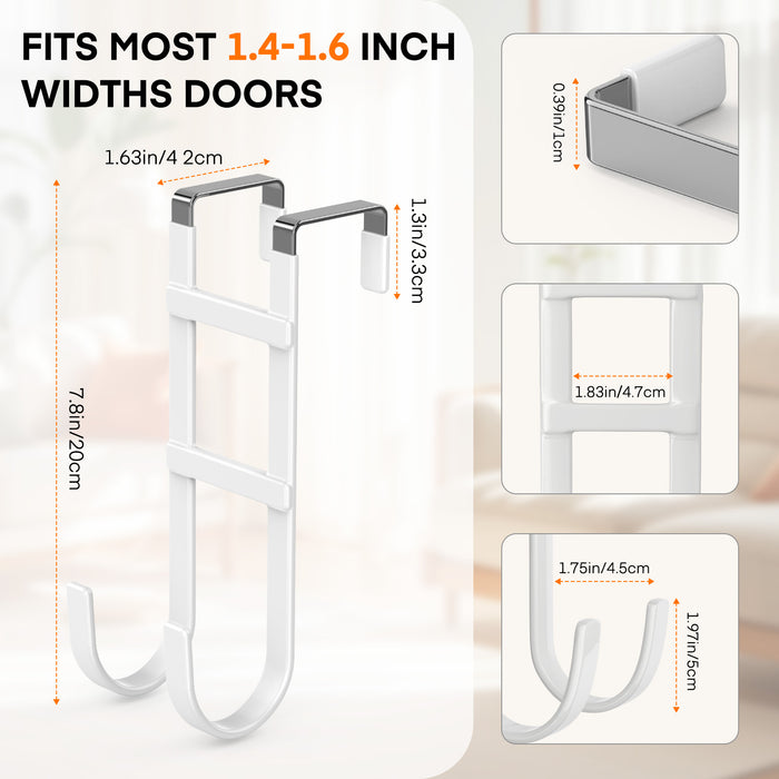 FYY Over The Door Hooks - Heavy Duty Double-Hanger, Rubber Coating Organizer for Bathroom Bedroom Dorm, Hanging Clothes Towels Hats Bags Ironing Board Robe - Fits Doors Up to 1.6"