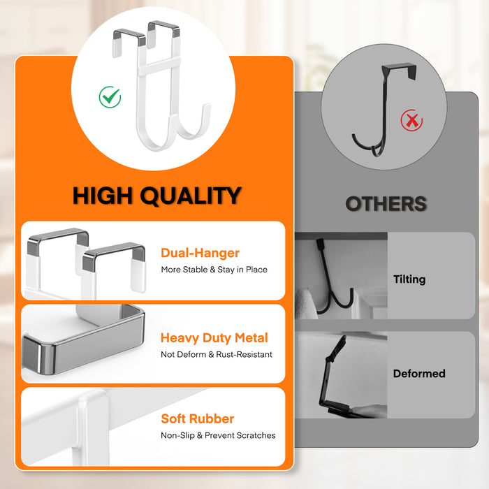 FYY Over The Door Hooks - Heavy Duty Double-Hanger, Rubber Coating Organizer for Bathroom Bedroom Dorm, Hanging Clothes Towels Hats Bags Ironing Board Robe - Fits Doors Up to 1 3/8"