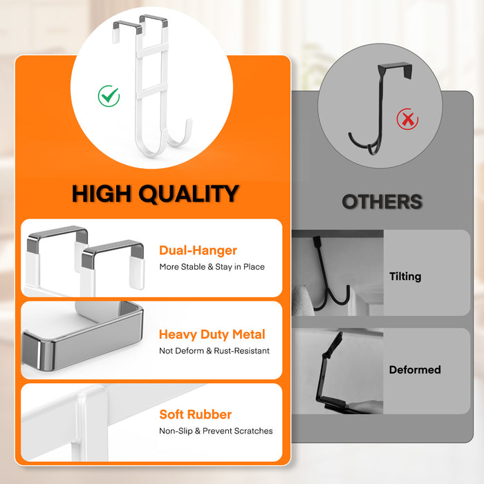 FYY Over The Door Hooks - Heavy Duty Double-Hanger, Rubber Coating Organizer for Bathroom Bedroom Dorm, Hanging Clothes Towels Hats Bags Ironing Board Robe - Fits Doors Up to 1.6"
