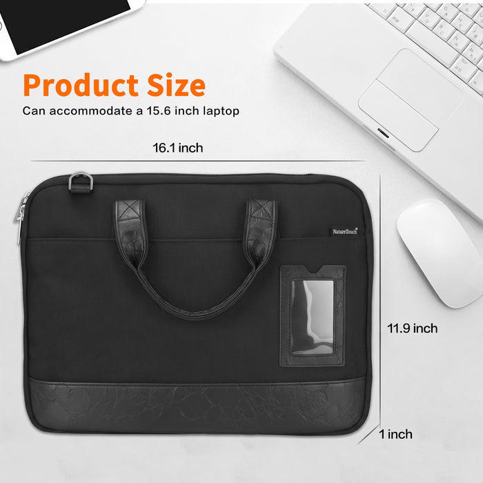 NatureTouch Laptop Sleeve Computer Bag, Messenger Shoulder Bag Business Briefcase for Laptop or Tablet, Sleek - Black