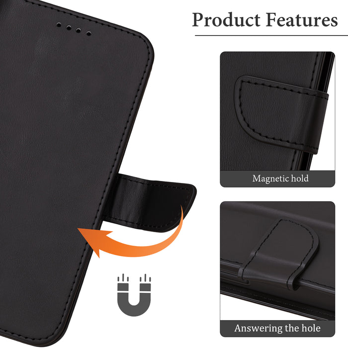 NatureTouch Leather Phone Case with Card Holder - Built-in Screen Protector Military Grade Shockproof Dropproof - Black
