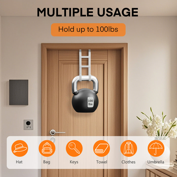 FYY Over The Door Hooks - Heavy Duty Double-Hanger, Rubber Coating Organizer for Bathroom Bedroom Dorm, Hanging Clothes Towels Hats Bags Ironing Board Robe - Fits Doors Up to 1.6"