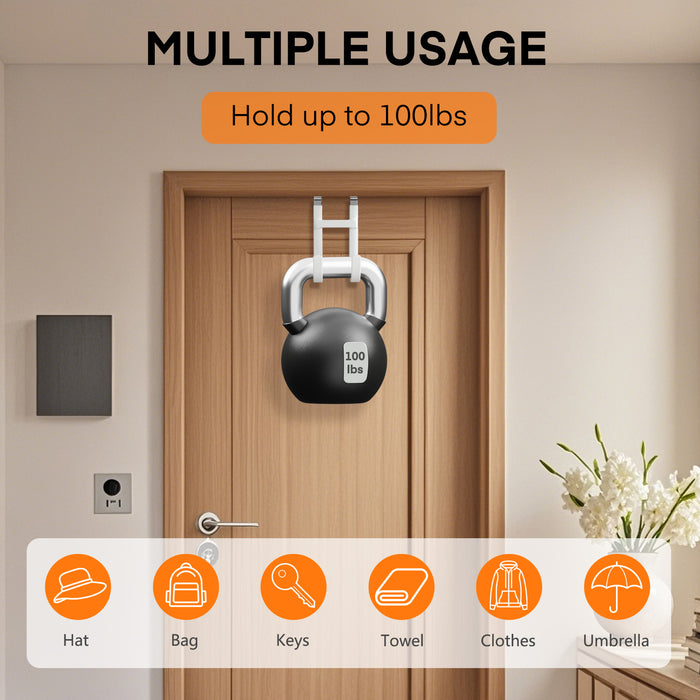 FYY Over The Door Hooks - Heavy Duty Double-Hanger, Rubber Coating Organizer for Bathroom Bedroom Dorm, Hanging Clothes Towels Hats Bags Ironing Board Robe - Fits Doors Up to 1 3/8"