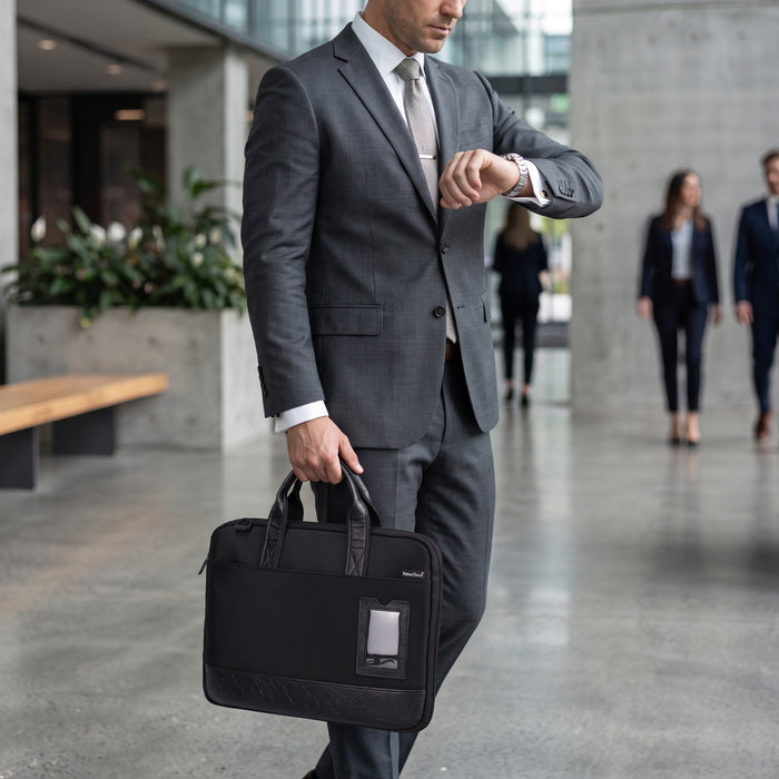 NatureTouch Laptop Sleeve Computer Bag, Messenger Shoulder Bag Business Briefcase for Laptop or Tablet, Sleek - Black