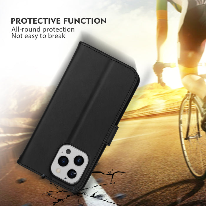 NatureTouch Leather Phone Case with Card Holder - Built-in Screen Protector Military Grade Shockproof Dropproof - Black