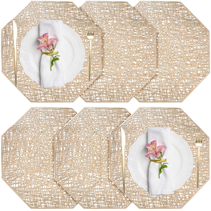 FYY Placemats, Placemats Set of 6 for Dining Table, Washable Octagonal PVC Place Mats Durable Kitchen Table Mats, Set of 6