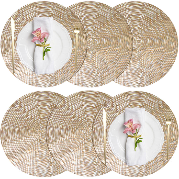FYY Placemats, Round Placemats Set of 6 for Dining Table, Washable Round PVC Table Mats Durable Kitchen Table Mats, Set of 6