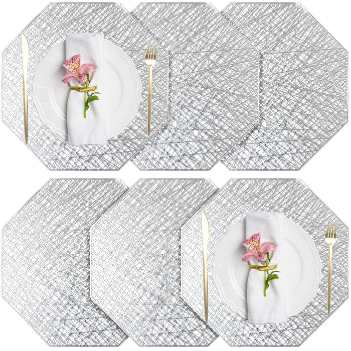FYY Placemats, Placemats Set of 6 for Dining Table, Washable Octagonal PVC Place Mats Durable Kitchen Table Mats, Set of 6