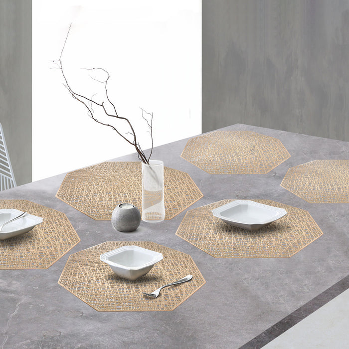 FYY Placemats, Placemats Set of 6 for Dining Table, Washable Octagonal PVC Place Mats Durable Kitchen Table Mats, Set of 6