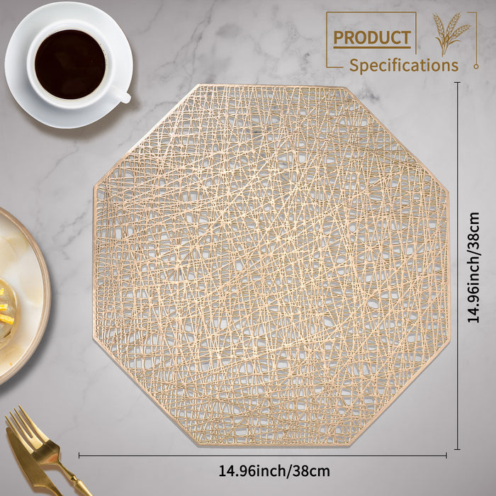 FYY Placemats, Placemats Set of 6 for Dining Table, Washable Octagonal PVC Place Mats Durable Kitchen Table Mats, Set of 6