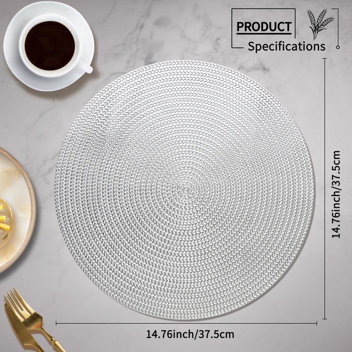 FYY Placemats, Round Placemats Set of 6 for Dining Table, Washable Round PVC Table Mats Durable Kitchen Table Mats, Set of 6