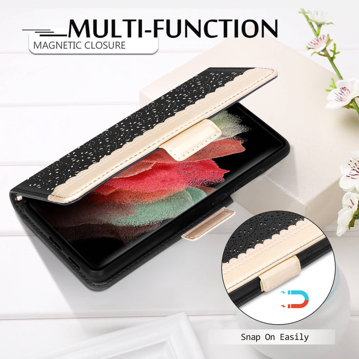 [Romantic Carved Flower] Samsung Galaxy S21 Ultra 5G 6.8" Wallet Case - fyystore