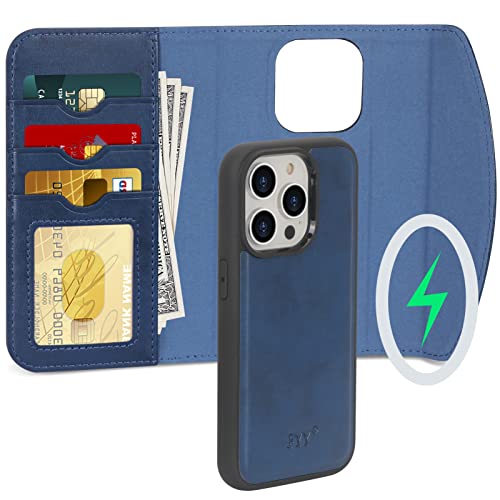 FYY 2022 iPhone 14 Pro 6.1 Case, [Compatible with Magsafe Charging] 2-in-1 Magnetic Detachable Wallet Phone Case