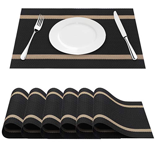 FYY Placemats, Placemats for Dining Table, Washable PVC Table Mats Durable Woven Vinyl Kitchen Table Mats Set of 6, Blue