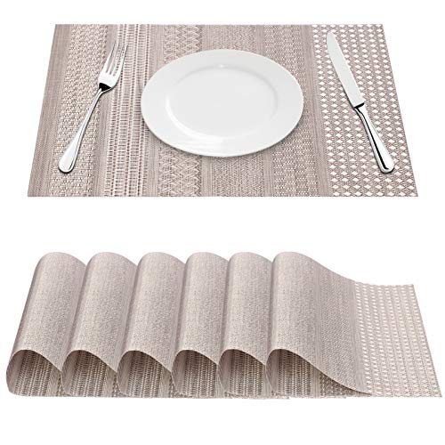 FYY Placemats, Placemats for Dining Table, Washable PVC Table Mats Durable Woven Vinyl Kitchen Table Mats Set of 6, Blue