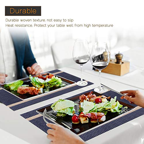 FYY Placemats, Placemats for Dining Table, Washable PVC Table Mats Durable Woven Vinyl Kitchen Table Mats Set of 6, Blue
