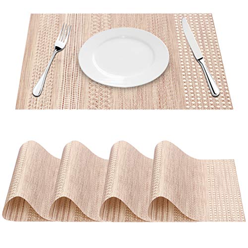 FYY Placemats, Placemats for Dining Table, Washable PVC Table Mats Durable Woven Vinyl Kitchen Table Mats Set of 6, Blue