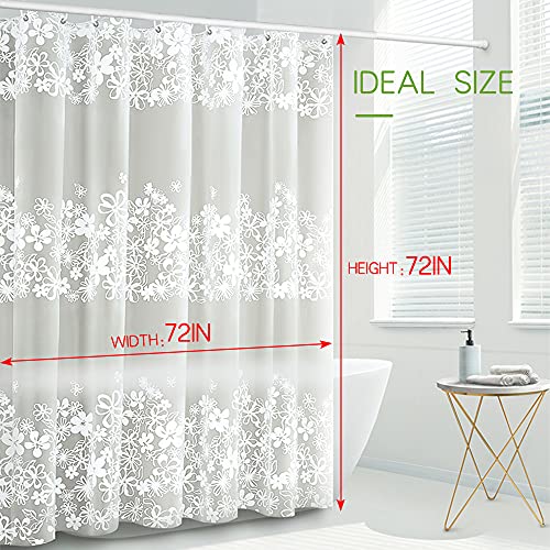 FYY Shower Curtain Liner, 72 Inch Waterproof PEVA Shower Curtain Liners with Metal Grommets and 12 Plastic Hooks Thick Bathroom Plastic Shower Curtain Liner-Flower