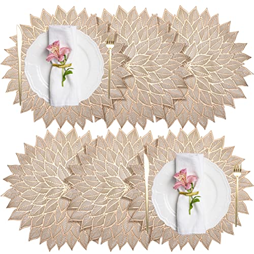 FYY Placemats, Placemats for Dining Table, Washable PVC Table Mats Durable Woven Vinyl Kitchen Table Mats Set of 6, Blue