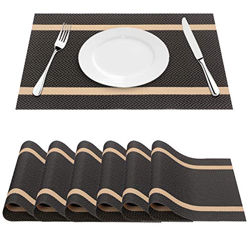 FYY Placemats, Placemats for Dining Table, Washable PVC Table Mats Durable Woven Vinyl Kitchen Table Mats Set of 6, Blue