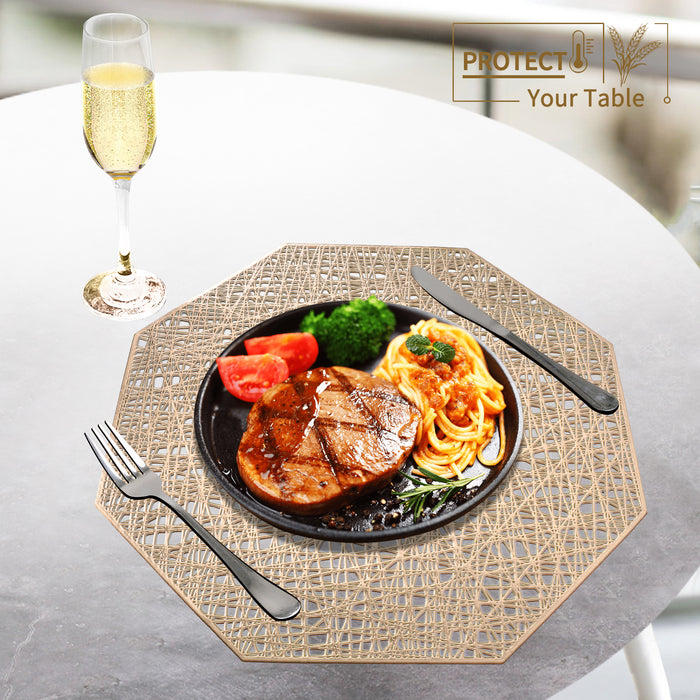 FYY Placemats, Placemats Set of 6 for Dining Table, Washable Octagonal PVC Place Mats Durable Kitchen Table Mats, Set of 6