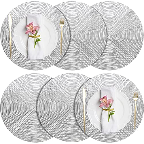 FYY Placemats, Placemats for Dining Table, Washable PVC Table Mats Durable Woven Vinyl Kitchen Table Mats Set of 6, Blue