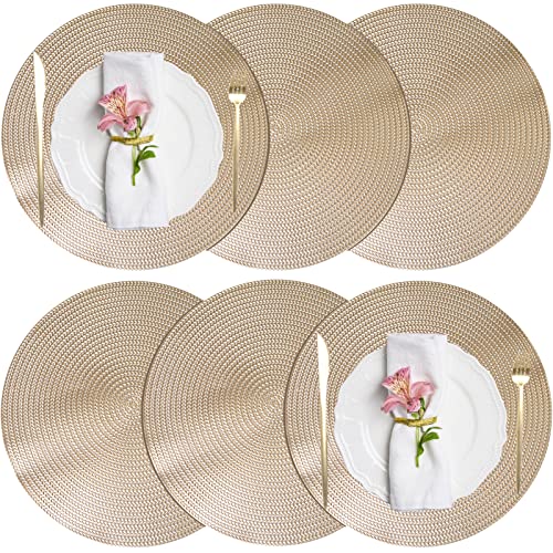 FYY Placemats, Placemats for Dining Table, Washable PVC Table Mats Durable Woven Vinyl Kitchen Table Mats Set of 6, Blue