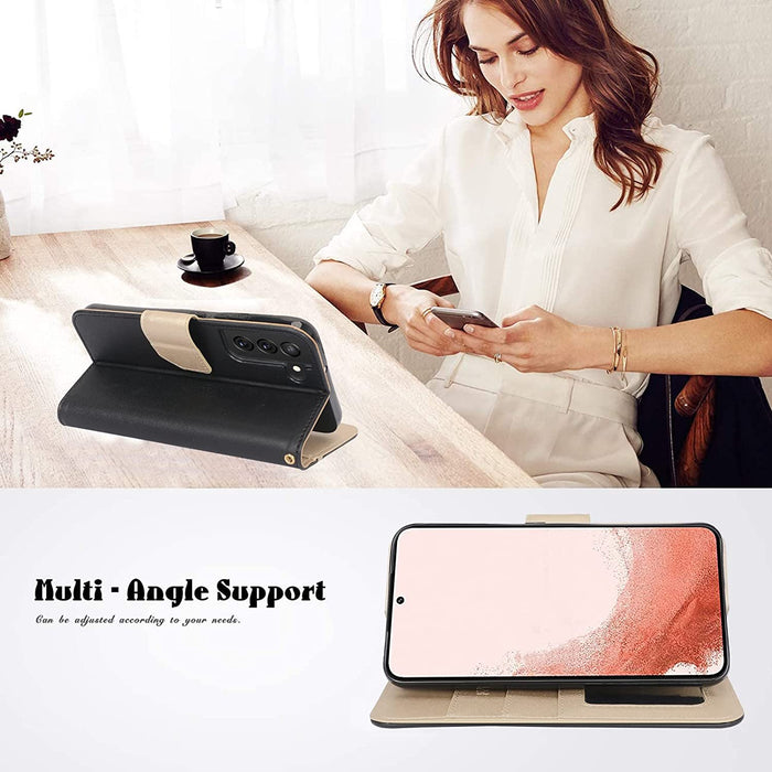 Galaxy S22 5G Leather Wallet Case with Mirror and Wrist Strap