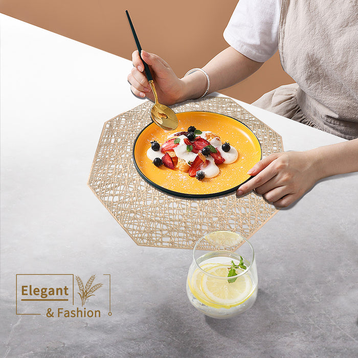 FYY Placemats, Placemats Set of 6 for Dining Table, Washable Octagonal PVC Place Mats Durable Kitchen Table Mats, Set of 6