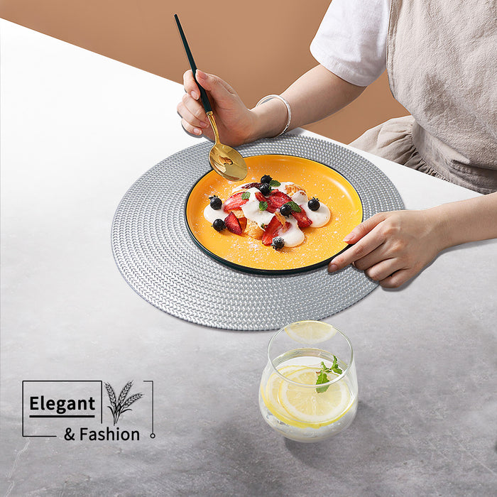 FYY Placemats, Round Placemats Set of 6 for Dining Table, Washable Round PVC Table Mats Durable Kitchen Table Mats, Set of 6