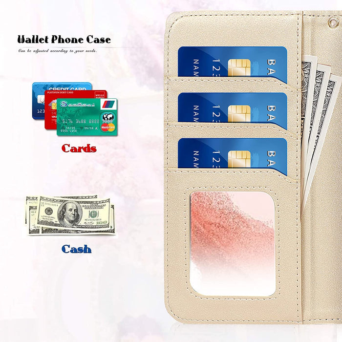 Galaxy S22 5G Leather Wallet Case with Mirror and Wrist Strap