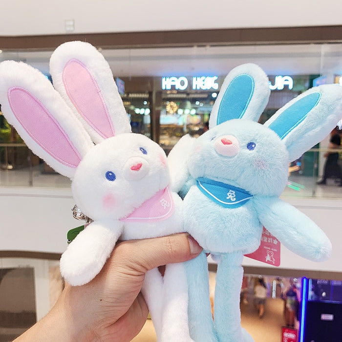 FYY Pulling Rabbit Plush Doll Key Chain Soft Stuffed Toys Keychains Plush Pulling Rabbit Pendant Schoolbag Car With Ears Bunny